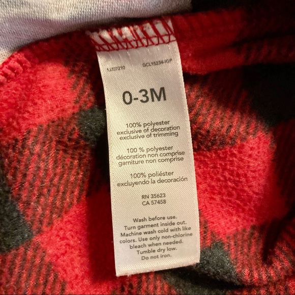 Child of Mine Boys Zip Up Footless Pajamas 0-3 months Black+Red Plaid Reindeer - Picture 4 of 6